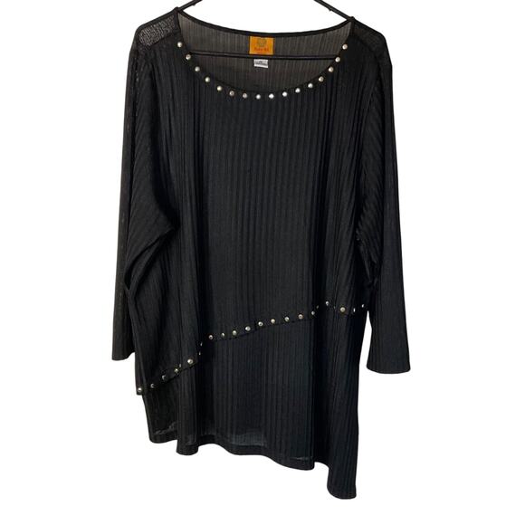 Ruby Rd. Black 3/4 Sleeve Lightweight Layered Tunic Top W/Brads Plus 2X - Picture 1 of 8